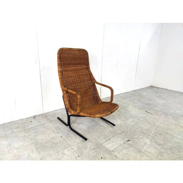 Mid-Century Wicker Lounge Chair attributed to Dirk Van Sliedrecht for Rohé Noordwolde, the Netherlands, 1960s For Sale - Image 6 of 9
