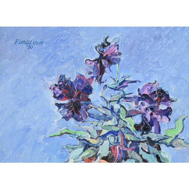 Richild Holt, Pansies, 1990, Oil Painting on Canvas, Framed For Sale - Image 4 of 12