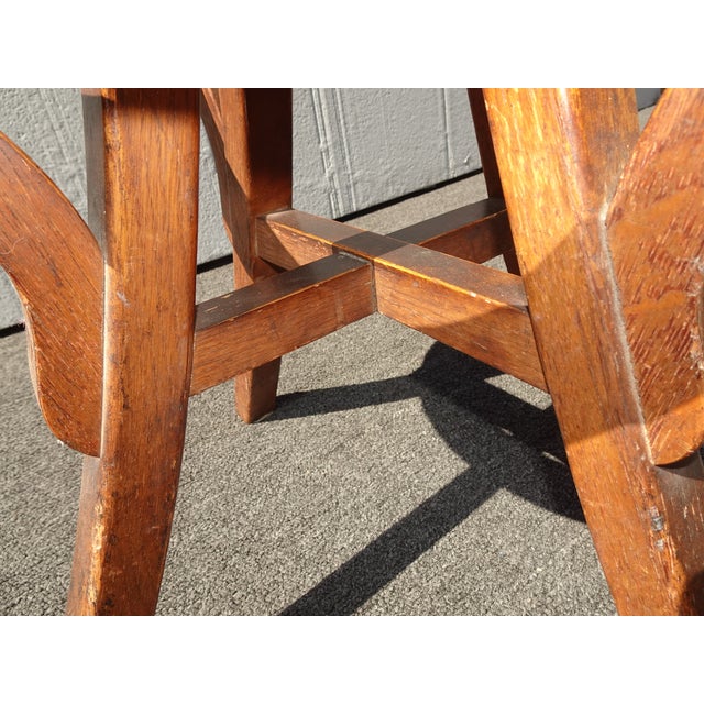 Antique Industrial Adjustable Swivel Oak Drafting Stool Barstool 1of3 ~ # 2 For Sale - Image 16 of 17