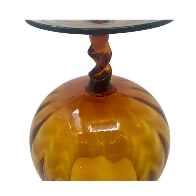 Glass Vintage Amber Optic Balloon Vase Empoli Style For Sale - Image 7 of 13