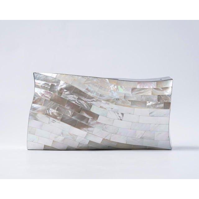 2020s Bilbao Curved Minaudiere in White Shell and Stainless Steel For Sale - Image 5 of 6