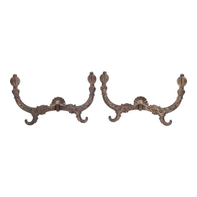 Early 20th Century Pair of Victorian Brass Plated Cast Iron Hall Tree Hooks For Sale