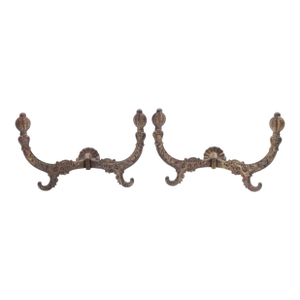 Early 20th Century Pair of Victorian Brass Plated Cast Iron Hall Tree Hooks
