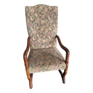 Antique High-Back Statement Armchair in Rare Printed Suede – Designer Accent For Sale