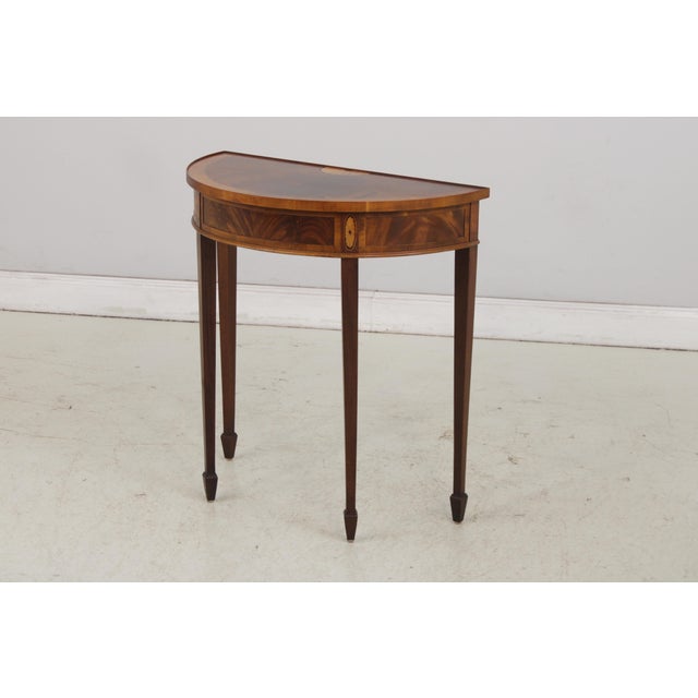 Traditional Hekman Mahogany Inlaid Demilune Table For Sale - Image 3 of 14