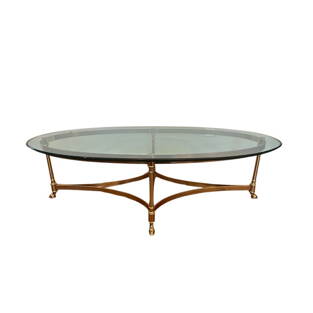 LaBarge Mid-Century Modern Oval Brass & Glass Coffee Table With Hoof Feet For Sale - Image 13 of 14