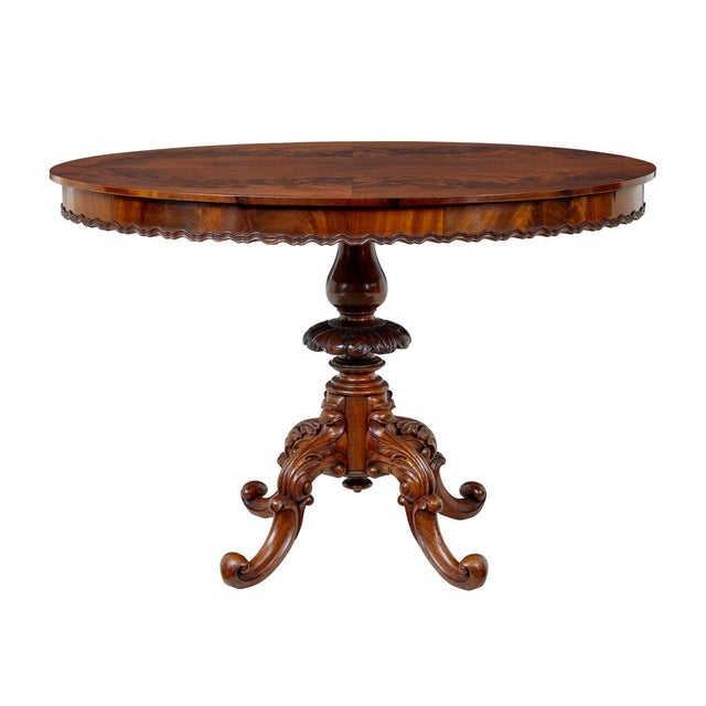 19th Century Carved Flame Mahogany Oval Center Table, 1890s For Sale - Image 9 of 9