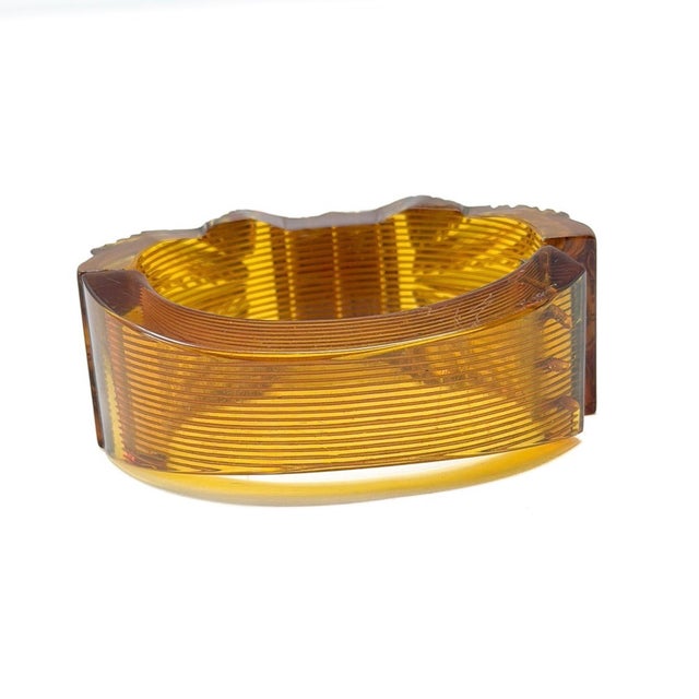 Vintage Art Deco Carved Bakelite and Paste Hinged Cuff, 1930s For Sale - Image 11 of 14