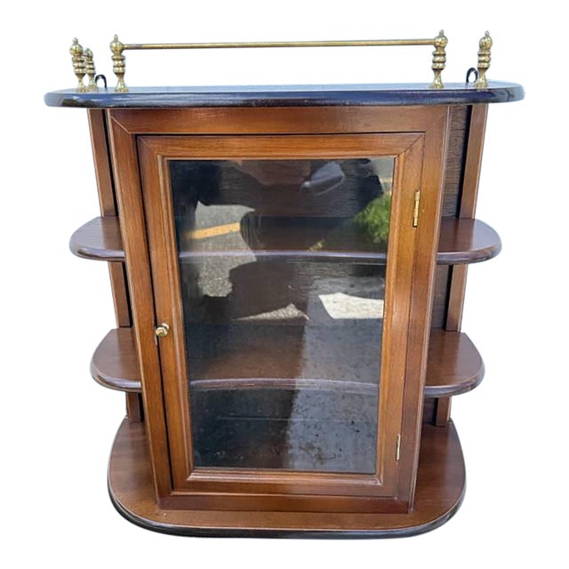 Vintage Wooden Display Hanging Cabinet With Glass Door For Sale