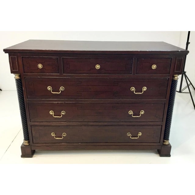 Stylish transitional Hickory Chair mahogany finished Friedrich Drawer chest, upgraded distressed finish, six drawers...
