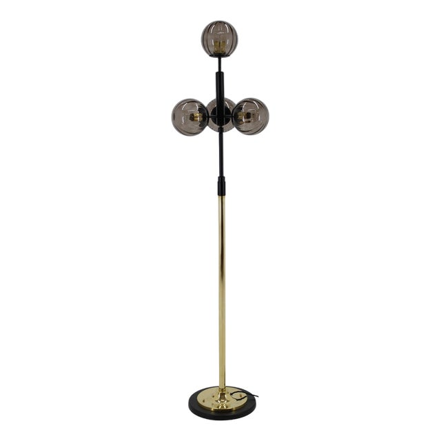 Brass and Glass Floor Lamp, 1980s For Sale
