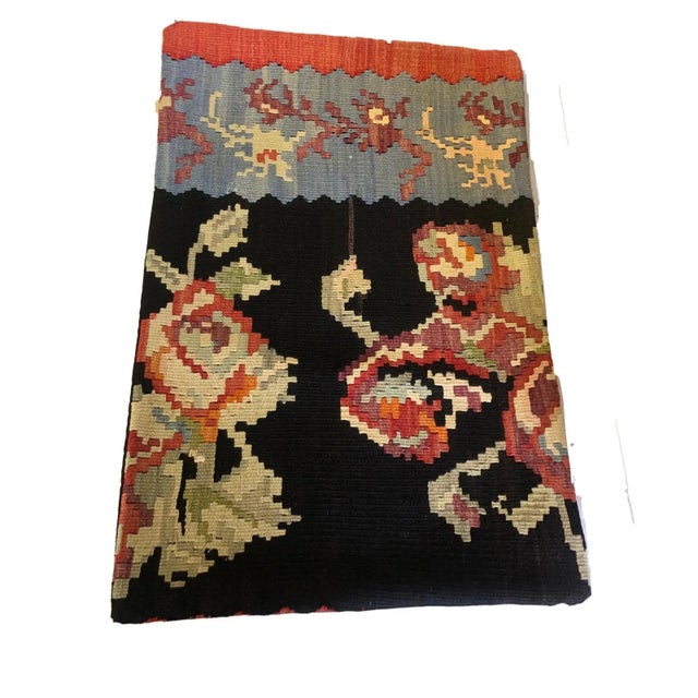 A finely crafted vintage Turkish Tribal kilim lumbar pillow cover featuring the Bessarabia pattern in vibrant colors and...