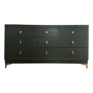 1960s Green Fluted Mid-Century Bassett Refinished Credenza/Buffet For Sale
