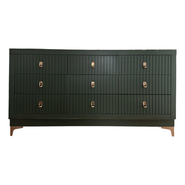 1960s Green Fluted Mid-Century Bassett Refinished Credenza/Buffet For Sale