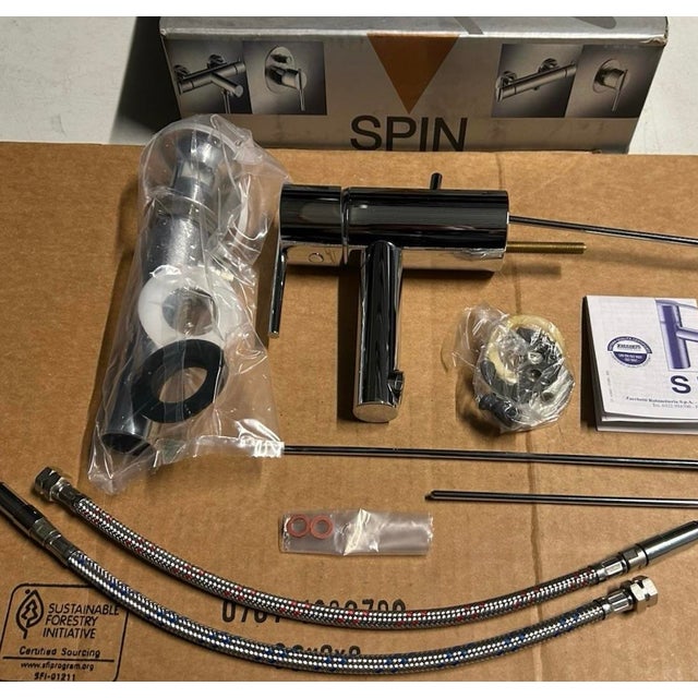 1980s Raul Barbieri for Zuchetti Opere Spin Basin Faucet, Chrome, Italy, Vintage, New in Box, 1980s For Sale - Image 5 of 8