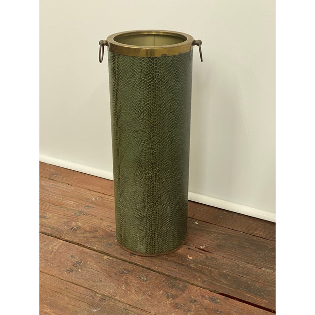 Mid-Century Modern Faux Green Lizard Skin Umbrella Stand For Sale - Image 3 of 13