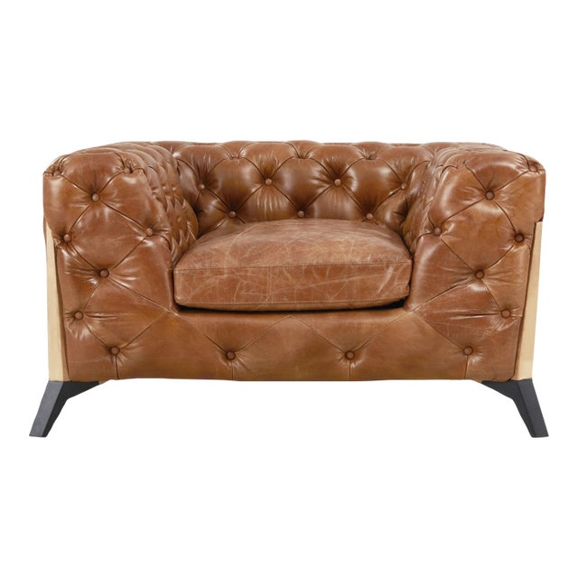 Olivia Contemporary Tufted Chesterfield Arm Chair - Light Brown Leather For Sale