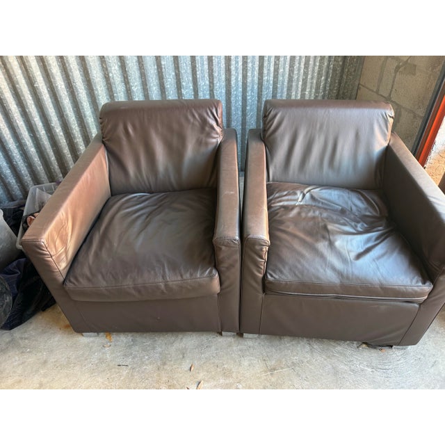 Authentic Cappellini Italy Leather Armchairs (2) - Modern Designer Furniture For Sale In Miami - Image 6 of 7
