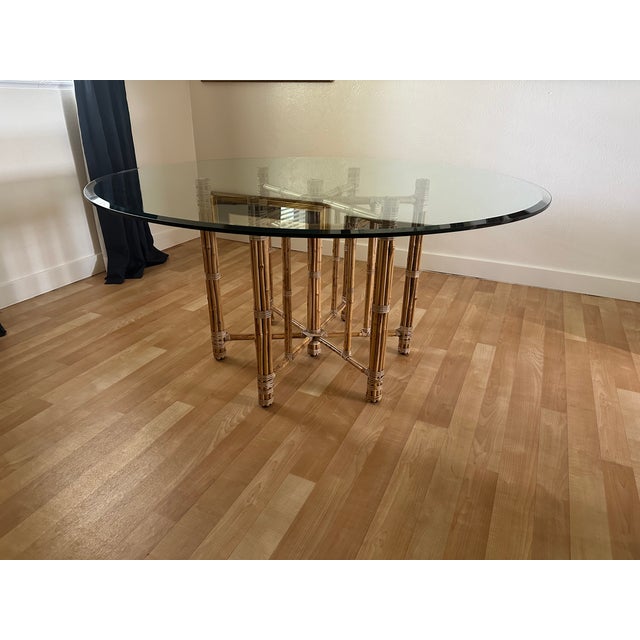 McGuire 1990s Unmarked McGuire Organic Modern Bamboo & Rattan Circular Dining Table With Glass Top For Sale - Image 4 of 12