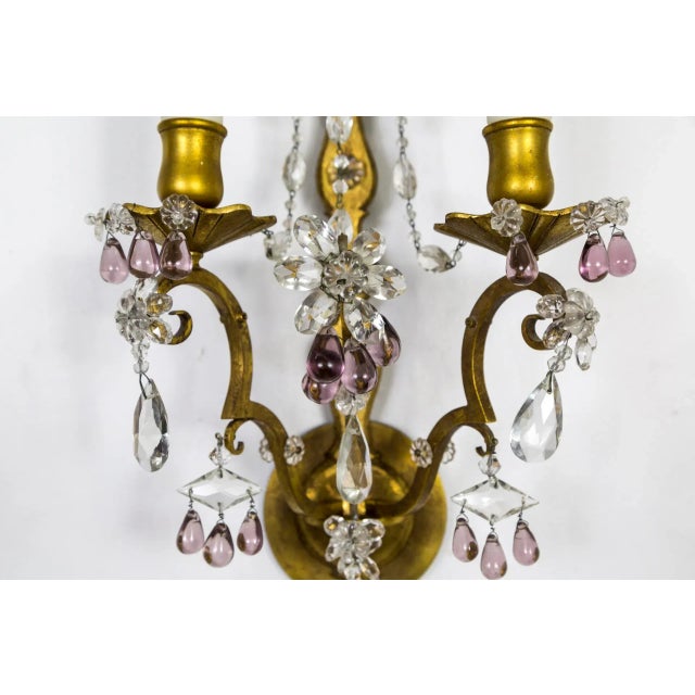 French Gilt Maison Bagues Style Amethyst Crystal Sconces, Pair For Sale - Image 3 of 12