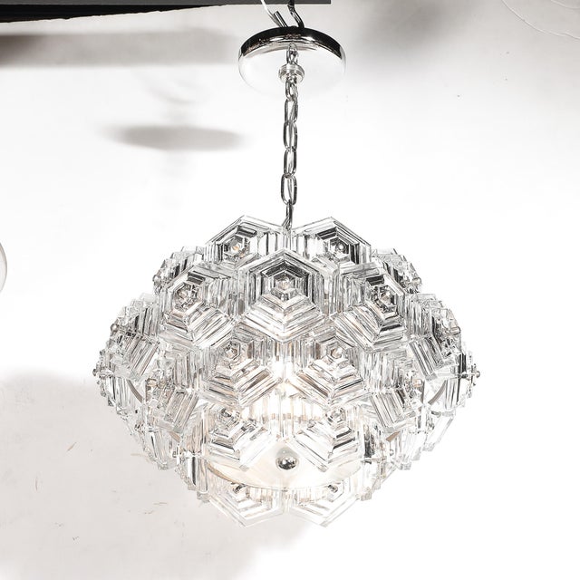 1960s Mid-Century Hexagonal Prism & Frosted Glass Diffuser Chandelier by Veb Ebersbach For Sale - Image 5 of 18