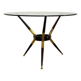Coffee Table in Brass, Glass and Wood, 1950s For Sale