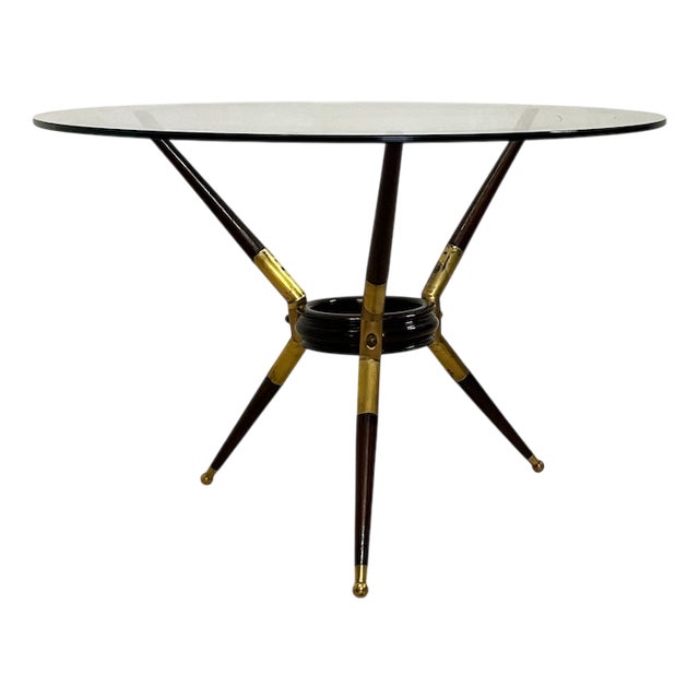 Coffee Table in Brass, Glass and Wood, 1950s For Sale
