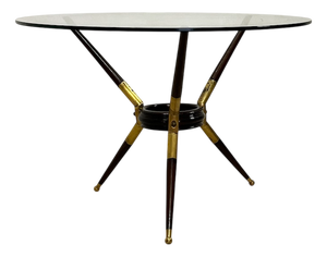 Coffee Table in Brass, Glass and Wood, 1950s