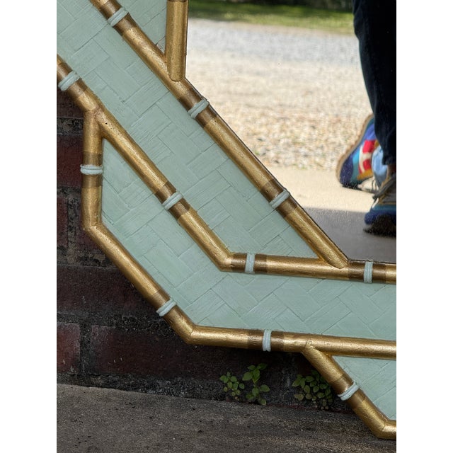 1980s Palm Beach Regency Octagonal Parcel Gilt Newly Painted Pistachio Green Faux Bamboo Wall Mirror For Sale In Mobile - Image 6 of 12