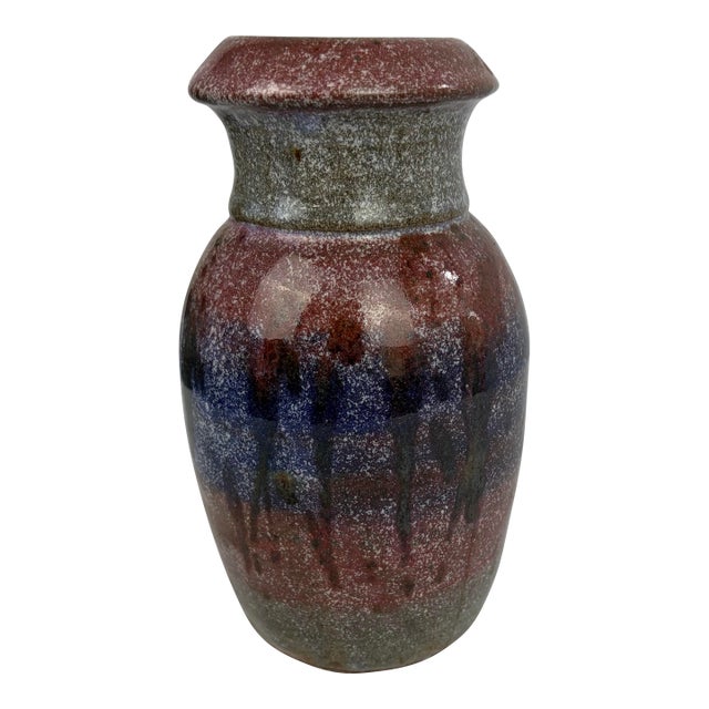 Vintage Mid-Century Style Drip Glaze Studio Pottery Vase — Signed Jamie For Sale