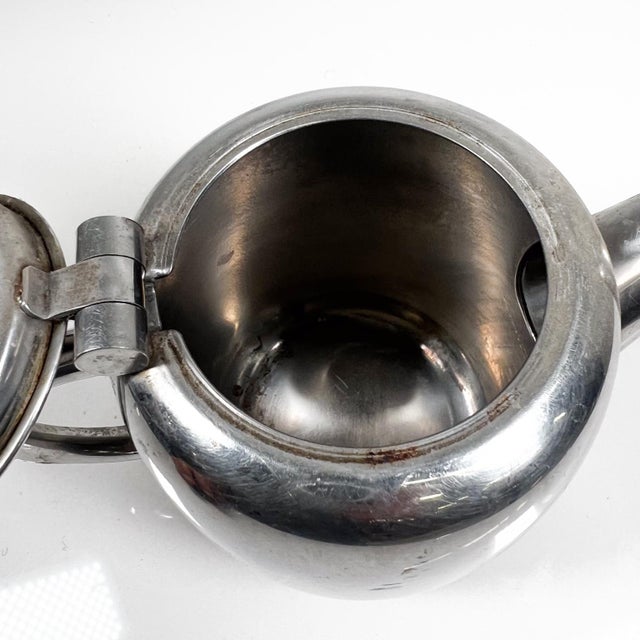1950s Vintage Art Deco Stylish Small Tea Pot Stainless Steel For Sale - Image 9 of 12