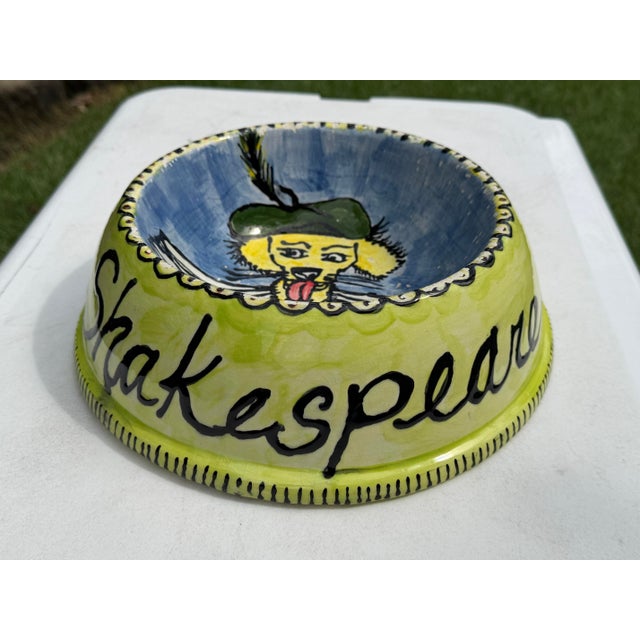 English Vintage Hand-Painted Folk Art Shakespeare Dog Bowl, Signed For Sale - Image 3 of 11