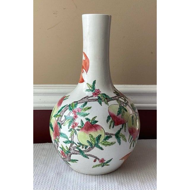 Vintage Chinese Famille-Rose Porcelain Vase – Peach & Bat Motif – 14” Tall, Unmarked For Sale - Image 10 of 11