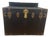 Antique 1920s Black Flat-Top Steamer Trunk With North Dakota Lithograph and Brass Hardware For Sale