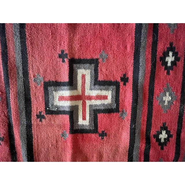 Workaday Handmade Spectacular New Mexico Large Red Cross 1920's Chimayo Weaving - Rare For Sale - Image 4 of 7