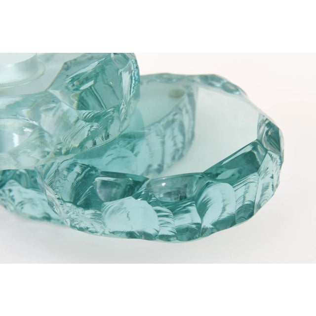 Vintage Signed Sea Green Glass Tiered Candlesticks Pair Of, 1993 For Sale - Image 10 of 11