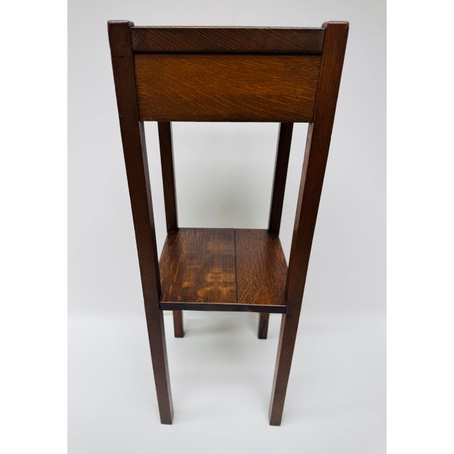 Antique Arts & Crafts Oak Fern Stand With Drawer, Mission Plant Stand, Quarter Sawn Oak For Sale - Image 11 of 13
