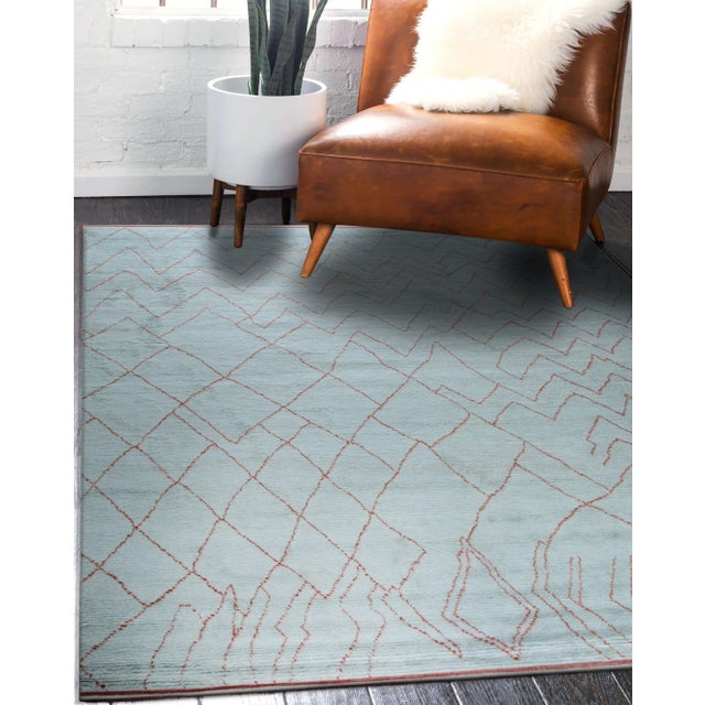 2020s 4x12 Isla Moroccan Blue Geometric Modern Hand Knotted Wool Carpet Rug For Sale - Image 5 of 6