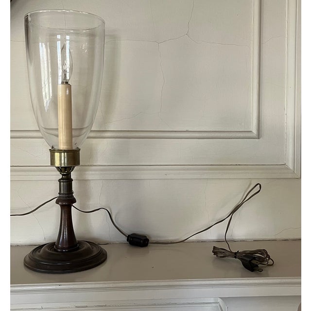 Georgian Style Mahogany & Brass Candlestick Lamps With Hurricane Shades - A Pair For Sale In New York - Image 6 of 18