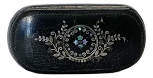 Small English Victorian Papier-Mache Inlaid Mother-of-Pearl Snuff Box