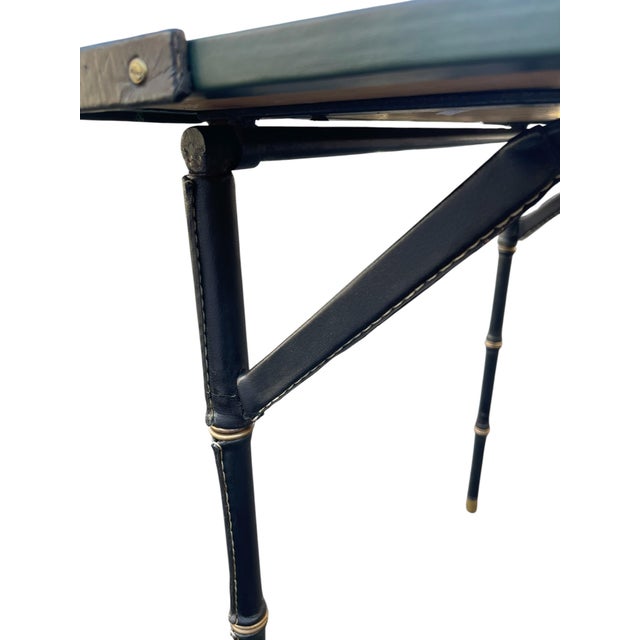 Mid-Century Modern Stitched Leather Game Table from Jacques Adnet, 1950s For Sale - Image 3 of 11