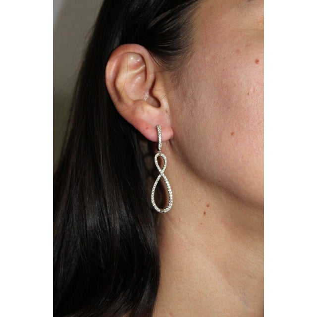 2.5 Carat Fancy Round Pear Shape Brilliant Cut Diamond Hoop 14 Karat White Gold, A Pair For Sale In Washington DC - Image 6 of 9