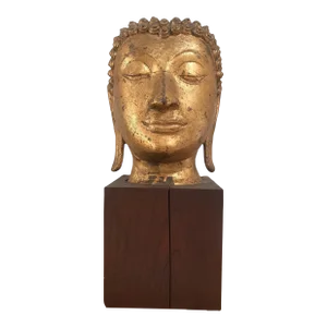19th Century Antique Thai Gilt Bronze Statue of Buddha Head