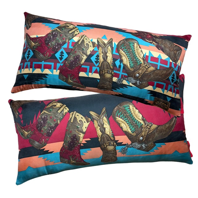 Ralph Lauren Ralph Lauren Cowboy Boots Vintage Silk Scarf Pillows 35" For Sale - Image 4 of 5