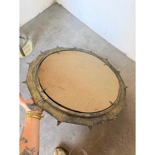 Brutalist Round Hammered Gold-Tone Metal Mirror, 1950s For Sale - Image 15 of 18