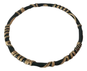 1980s Joan Rivers Black Enamel & Gold Rope Bangle Bracelet