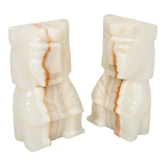Mayan Figure Agate Bookends - a Pair For Sale