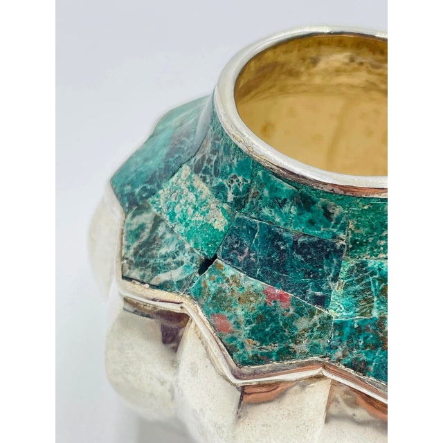 Vintage Emilia Castillo Malachite Silver Vase, Taxco Mexican Modernism For Sale - Image 10 of 17