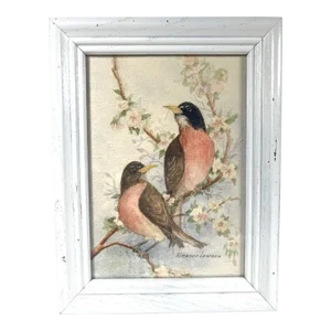 1980s Framed Watercolor Painting of Birds and Sakura Blooms - Eleanor Lawson