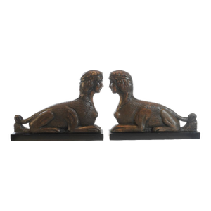 Vintage Egyptian Revival Hand Carved Sphinx, Pair Of